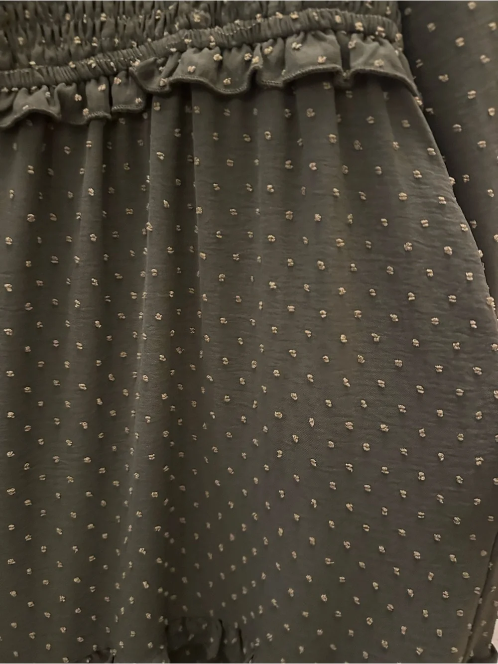 Olive Green Long Sleeve Maxi Dress - Smocked Bodice - Picture 6 of 7